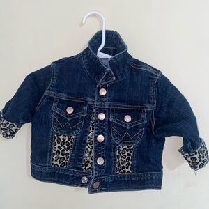 Wrangler Dark Blue Kids Jean Jacket with Leopard Print